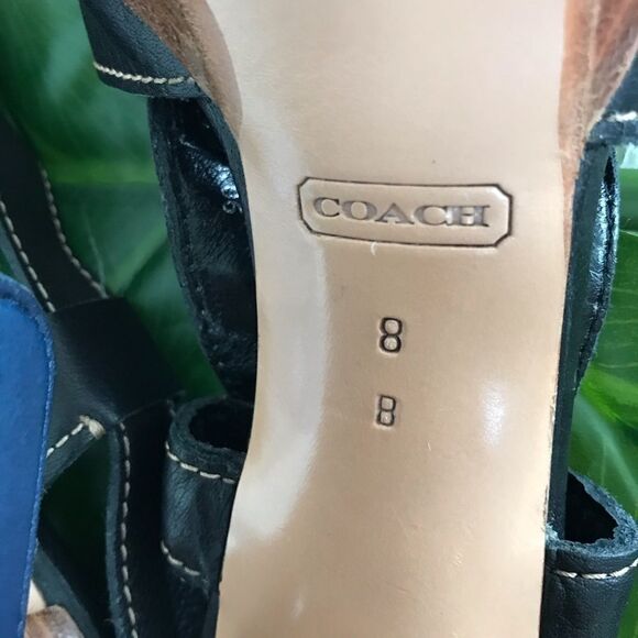 Coach Slingback Open Toe Leather Wrap Heeled Sandal Black 8 - Picture 11 of 11